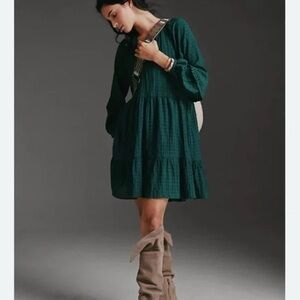 Mare Mare x Anthropologie Boho Tiered Dress Teal Green Peasant spring dress